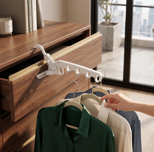 Portable Foldable Clothes Drying Rack with Adjustable Clamp & 5-Hole Organizer