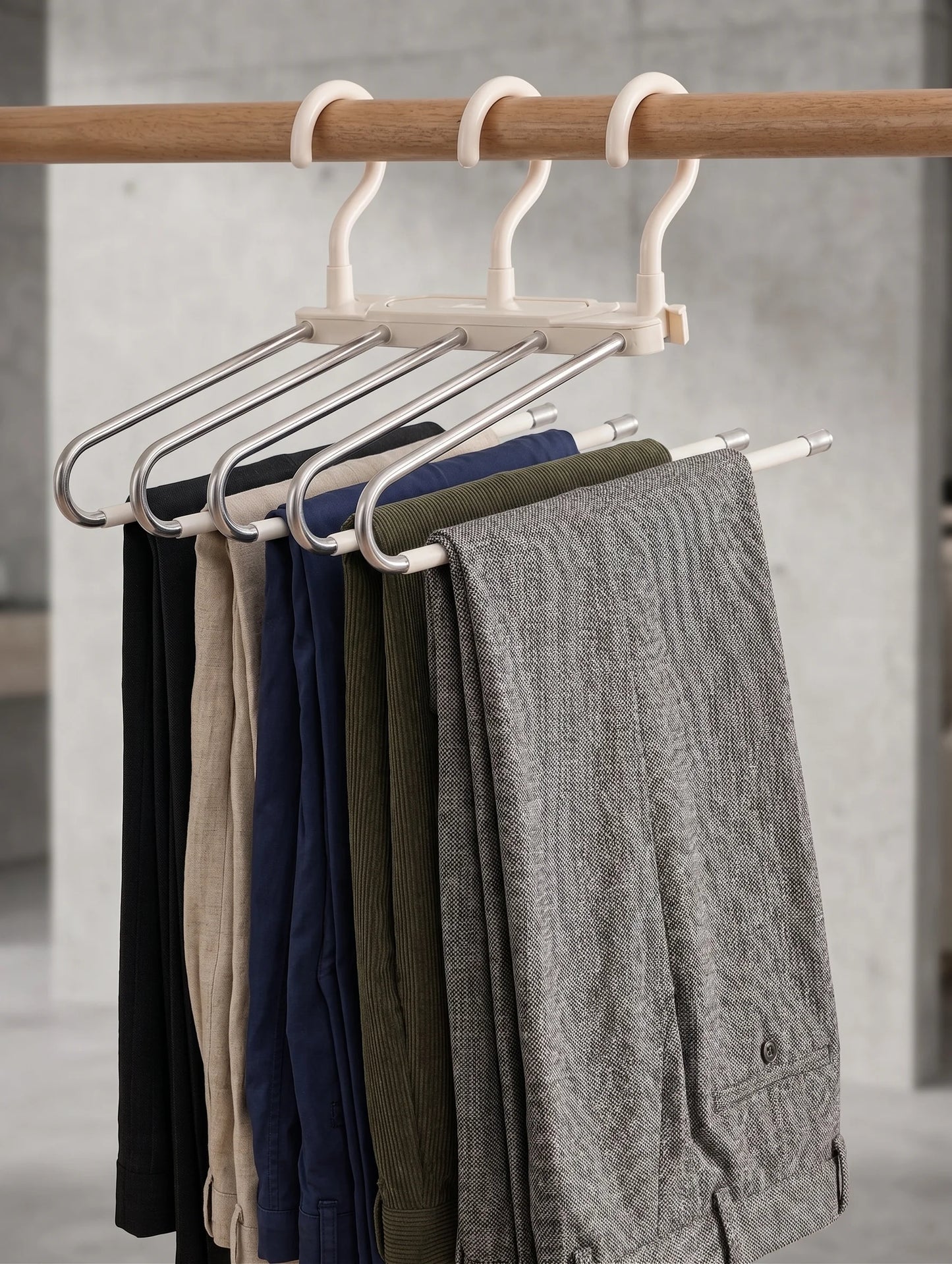 6-in-1 Retractable Stainless Steel Pants Hanger for Closet Organization & Jeans Storage