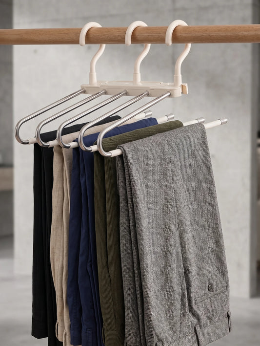 6-in-1 Retractable Stainless Steel Pants Hanger for Closet Organization & Jeans Storage